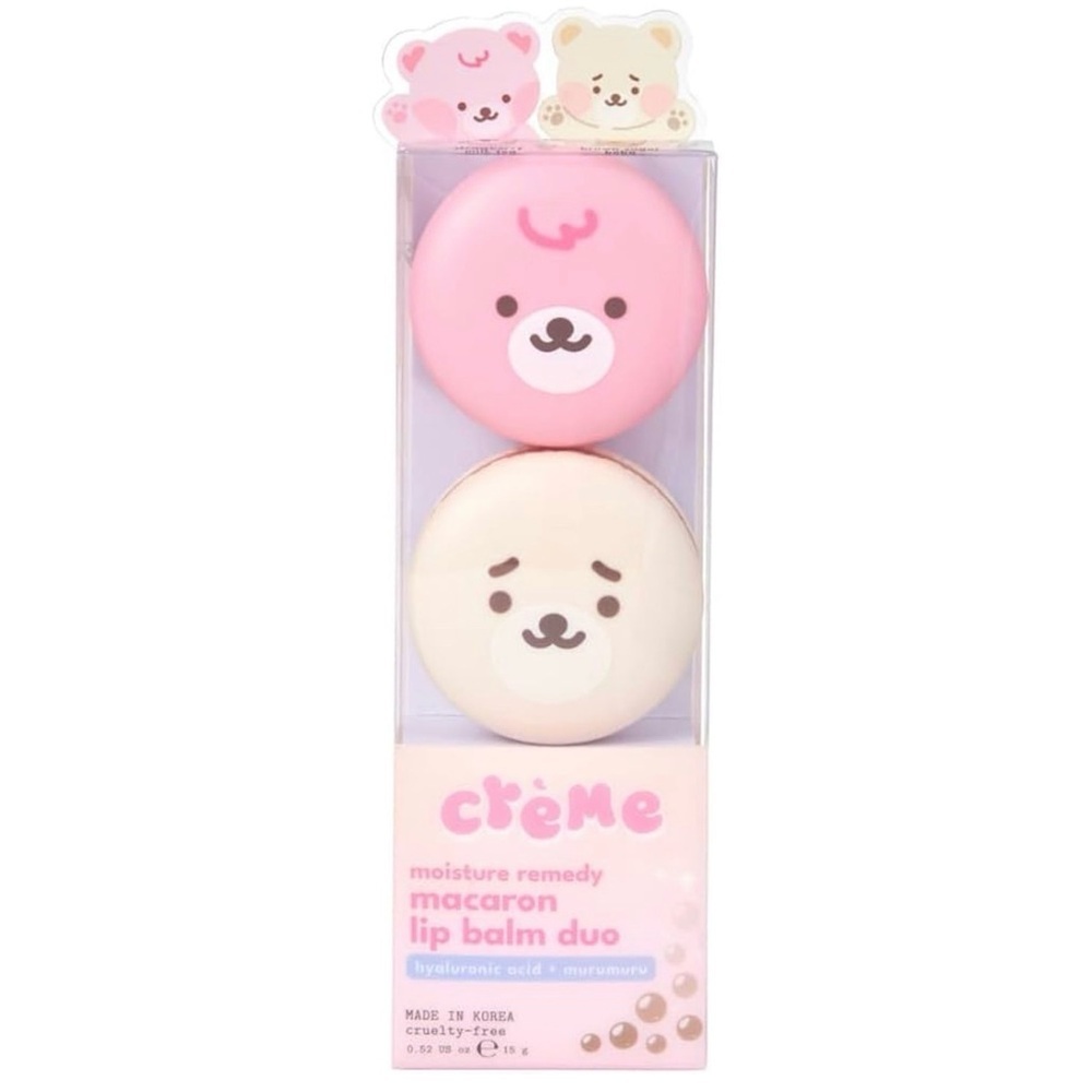 NEW The Crème Shop Boba Bears Moisturizing Macaron Korean Lip Balm Pack Of TWO